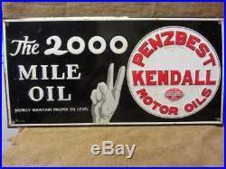 RARE Vintage Embossed Kendall Motor Oil Sign Antique 2,000 Gas Station 9821