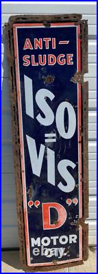 RARE Vintage Original ISO=VIS Anti-Sludge D Motor Oil Porcelain Sign RARE Vintage Original ISO=VIS Anti-Sludge D Motor Oil Porcelain Sign