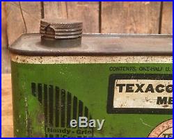 RARE Vintage TEXACO MOTOR OIL Handy Grip 1/2 Gal Tin Can Advertising Sign Dealer