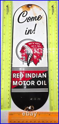 RED INDIAN MOTOR OIL 12 VINTAGE Gas Pump Service Station Dealer Porcelain Sign