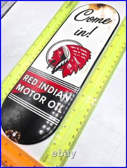 RED INDIAN MOTOR OIL 12 VINTAGE Gas Pump Service Station Dealer Porcelain Sign