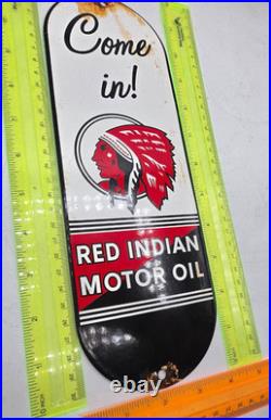 RED INDIAN MOTOR OIL 12 VINTAGE Gas Pump Service Station Dealer Porcelain Sign RED INDIAN MOTOR OIL 12 VINTAGE Gas Pump Service Station Dealer Porcelain Sign