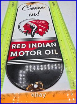 RED INDIAN MOTOR OIL 12 VINTAGE Gas Pump Service Station Dealer Porcelain Sign RED INDIAN MOTOR OIL 12 VINTAGE Gas Pump Service Station Dealer Porcelain Sign