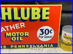 RICHLUBE MOTOR OIL EMBOSSED METAL DEALER SIGN (23.5x 11.5) NICE CONDITION