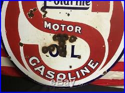 Rare! 1920s Standard Polarine Motor Oil Gasoline Double Sided Porcelain Sign