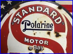 Rare! 1920s Standard Polarine Motor Oil Gasoline Double Sided Porcelain Sign