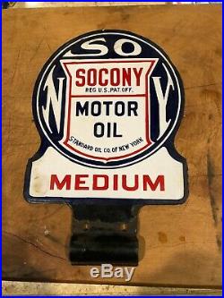 Rare 1930's Standard Oil medium motor oil porcelain double sided paddle sign