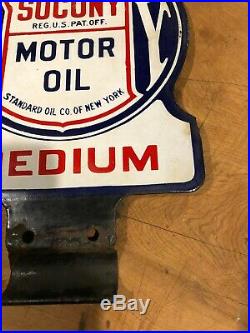 Rare 1930's Standard Oil medium motor oil porcelain double sided paddle sign