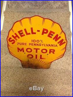 Rare 1935 Shell-Penn Motor Oil Original Steel Not Porcelain Sign Marked Stout