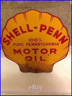 Rare 1935 Shell-Penn Motor Oil Original Steel Not Porcelain Sign Marked Stout