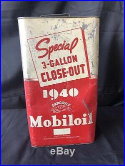 Rare 1940s 3-Gallon Gargoyle Mobiloil Motor Oil Can Pertroliana Gas Sign Mobil