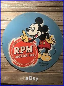 Rare 23.75 Original 1939 RPM Motor Oil Sign Mickey Walt Disney Tin