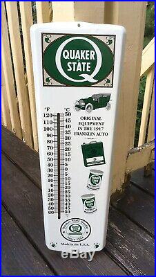 Rare 24 Vintage Quaker State Motor Oil Gas Metal Advertising Thermometer Sign