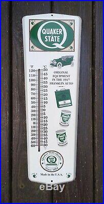 Rare 24 Vintage Quaker State Motor Oil Gas Metal Advertising Thermometer Sign