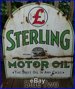 Rare Antique Sterling Motor Oil 2 Side Porcelain Tombstone Advertising Sign