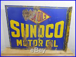 Rare Early Sunoco / Sunoils Motor Oil Large 26 X 20 D/s Porcelain Flange Sign