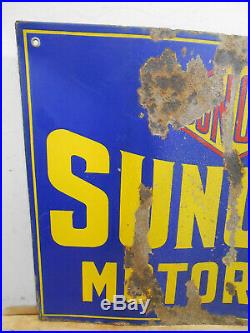 Rare Early Sunoco / Sunoils Motor Oil Large 26 X 20 D/s Porcelain Flange Sign
