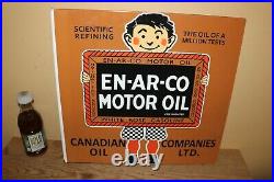 Rare En-Ar-Co Motor Oil Gas Station 2 Sided 18 Porcelain Metal Flange Sign