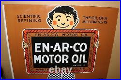 Rare En-Ar-Co Motor Oil Gas Station 2 Sided 18 Porcelain Metal Flange Sign