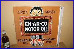 Rare En-Ar-Co Motor Oil Gas Station 2 Sided 18 Porcelain Metal Flange Sign