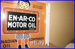 Rare En-Ar-Co Motor Oil Gas Station 2 Sided 18 Porcelain Metal Flange Sign