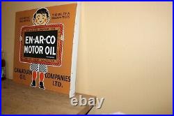 Rare En-Ar-Co Motor Oil Gas Station 2 Sided 18 Porcelain Metal Flange Sign