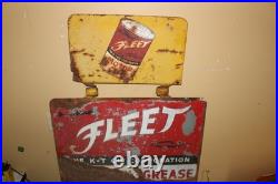 Rare Large Vintage Fleet K-T Motor Oil Grease Gas Station 2 Sided 35 Metal Sign