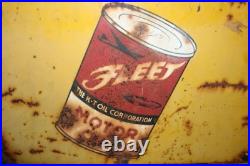 Rare Large Vintage Fleet K-T Motor Oil Grease Gas Station 2 Sided 35 Metal Sign