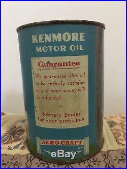 Rare Metal Graphic Kenmore Aero Craft Quart Motor Oil Can Original Plane Sign