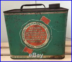 Rare Nicolene National Independent Co 5 Quart Motor Oil Can York PA Sign Pump