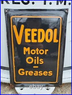 Rare Nos Mint Vtg Veedol Motor Oil Grease Authentic Gas Pump Porcelain Sign #2