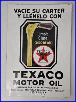 Rare ORIGINAL TEXACO MOTOR OIL 18x27 INCH DOUBLE SIDED PORCELAIN SIGN Spanish
