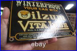 Rare Oilzum Vitalube Winter Motor Oil Dealer Porcelain Metal Sign Ford Gas Gmc