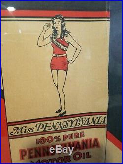 Rare Original Miss Penna 2 gallon motor Oil Advertising Paper Poster Sign