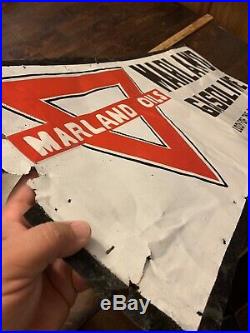 Rare Original Tin Tacker Marland Gasoline Sign Not Porcelain Sign Motor Oil