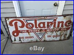 Rare Polarine Porcelain Motor Oil Sign As In Found Condition 60 X 28 Wow