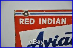 Rare Red Indian Aviation Motor Oil Rack Double sided Porcelain Sign 12 x 14