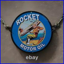 Rare Rocket Motor Oil Gas&oil Man Cave Porcelain Enamel Sign