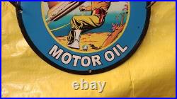 Rare Rocket Motor Oil Gas&oil Man Cave Porcelain Enamel Sign