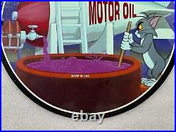 Rare Rocket Motor Oil Tom Porcelain Enamel Gas Oil Pump Auto Service Plate Sign