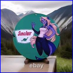 Rare Sinclair Dino Motor Oil Gas&oil Service Pinup Girl Porcelain Enamel Sign