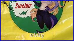 Rare Sinclair Dino Motor Oil Gas&oil Service Pinup Girl Porcelain Enamel Sign