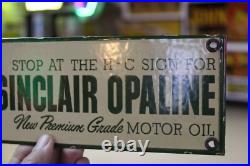 Rare Sinclair Hc Opaline Motor Oil Dealer Porcelain Metal Sign Gas Station Dino