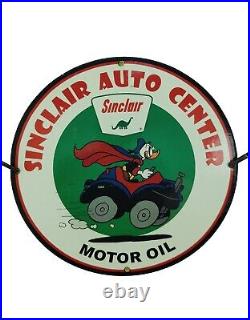 Rare Sinclair Motor Oil Dino Donald Duck Porcelain Gas Oil Motor Lube Pump Sign