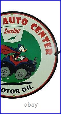 Rare Sinclair Motor Oil Dino Donald Duck Porcelain Gas Oil Motor Lube Pump Sign