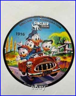 Rare Sinclair Motor Oil Donald Duck Porcelain Gas Oil Motor Service Pump Ad Sign