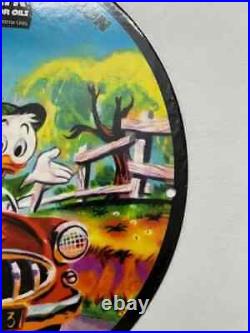 Rare Sinclair Motor Oil Donald Duck Porcelain Gas Oil Motor Service Pump Ad Sign