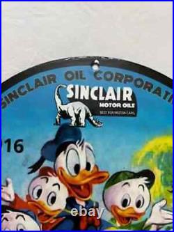 Rare Sinclair Motor Oil Donald Duck Porcelain Gas Oil Motor Service Pump Ad Sign