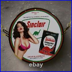 Rare Sinclair Opaline Motor Oil Pinup Girl Oil&gas Porcelain Enamel Sign