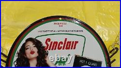 Rare Sinclair Opaline Motor Oil Pinup Girl Oil&gas Porcelain Enamel Sign